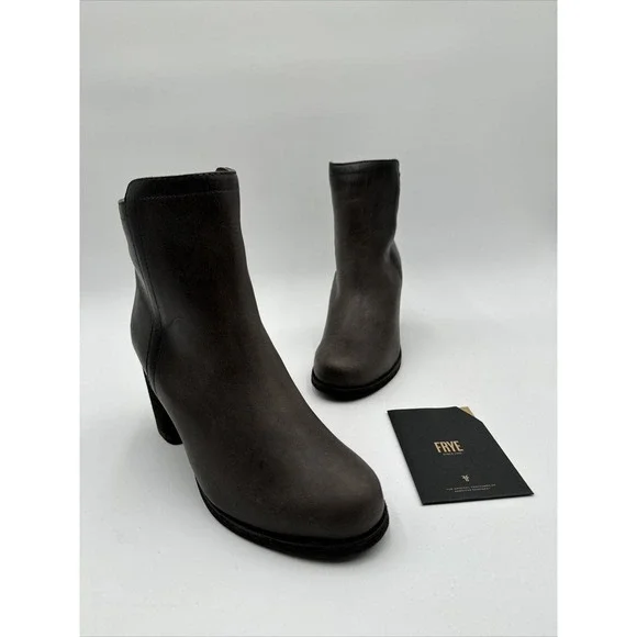 Frye Womens Charcoal Leather Zip Ankle Boots NEW $379 Frye Demi Side Zip Leather Charcoal Gray Biker  main image 3